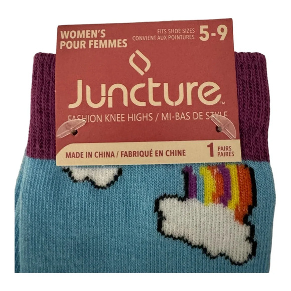Juncture Rainbow Cloud Novelty Printed Knee Socks Gift NEW Women 5-9 - Picture 2 of 6